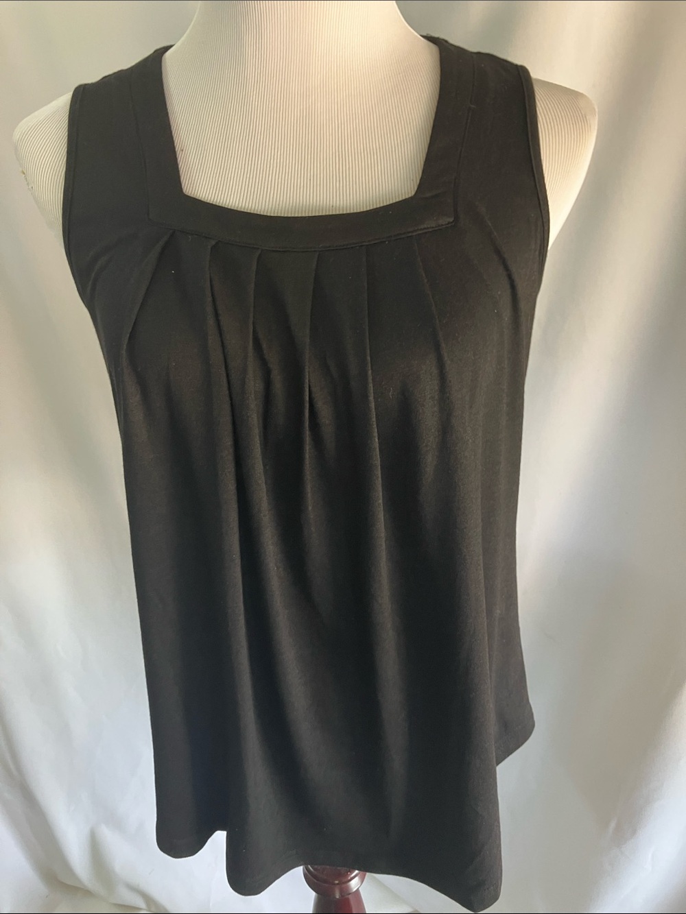 Classic Black Square-Neck Pleated Tank Top